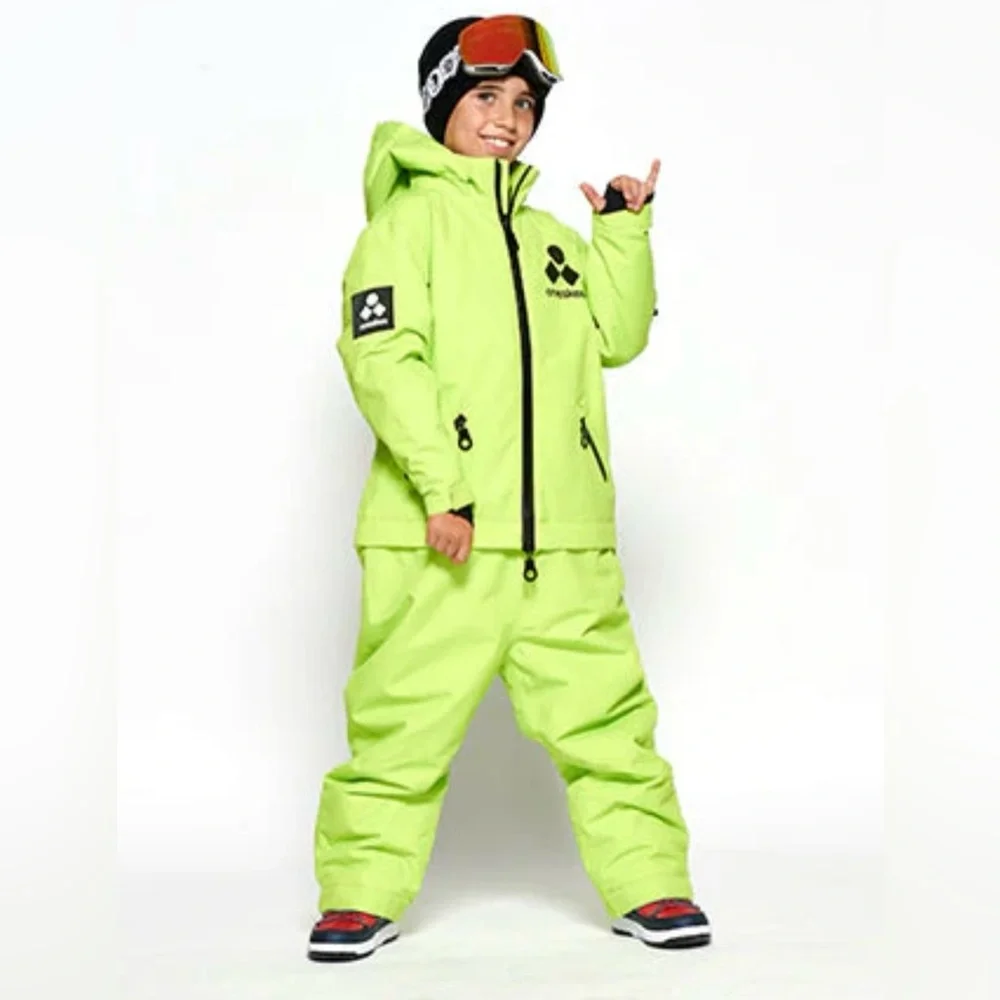 Oneskee Kids Neon Yellow One Piece Snow Suit Ski Suit Size 7-8 Waterproof - Picture 11 of 12